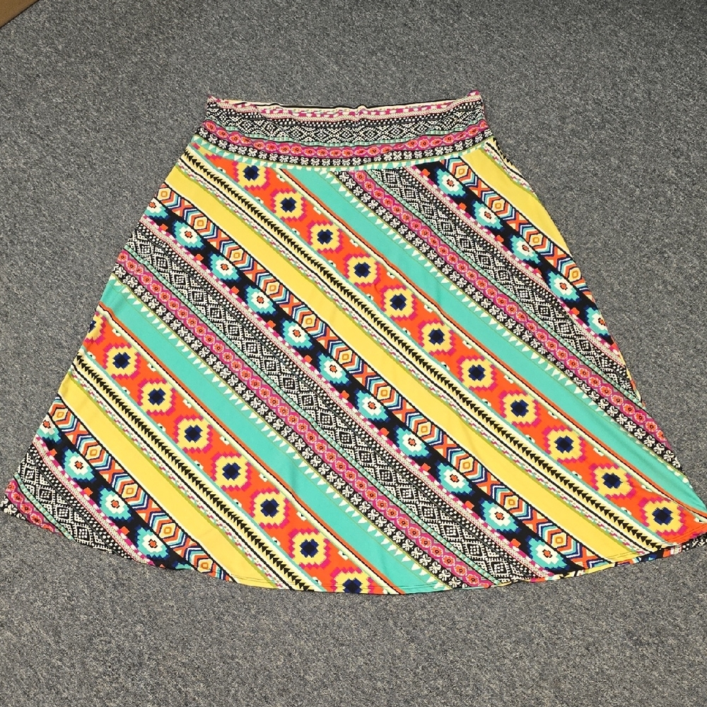 Sunny Taylor Yellow Orange Abstract Midi Skirt